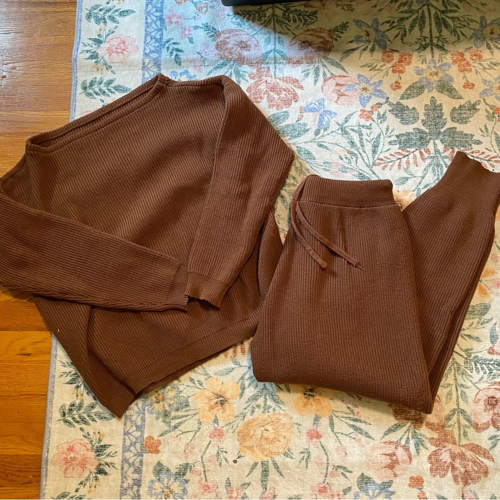 Brown Women's Knit Sweater and Jogger Set